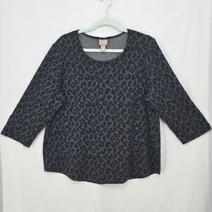 Chico's Sweater‎ Size 3 (XL) Animal Print Pullover Stretch Gray Black Round Neck